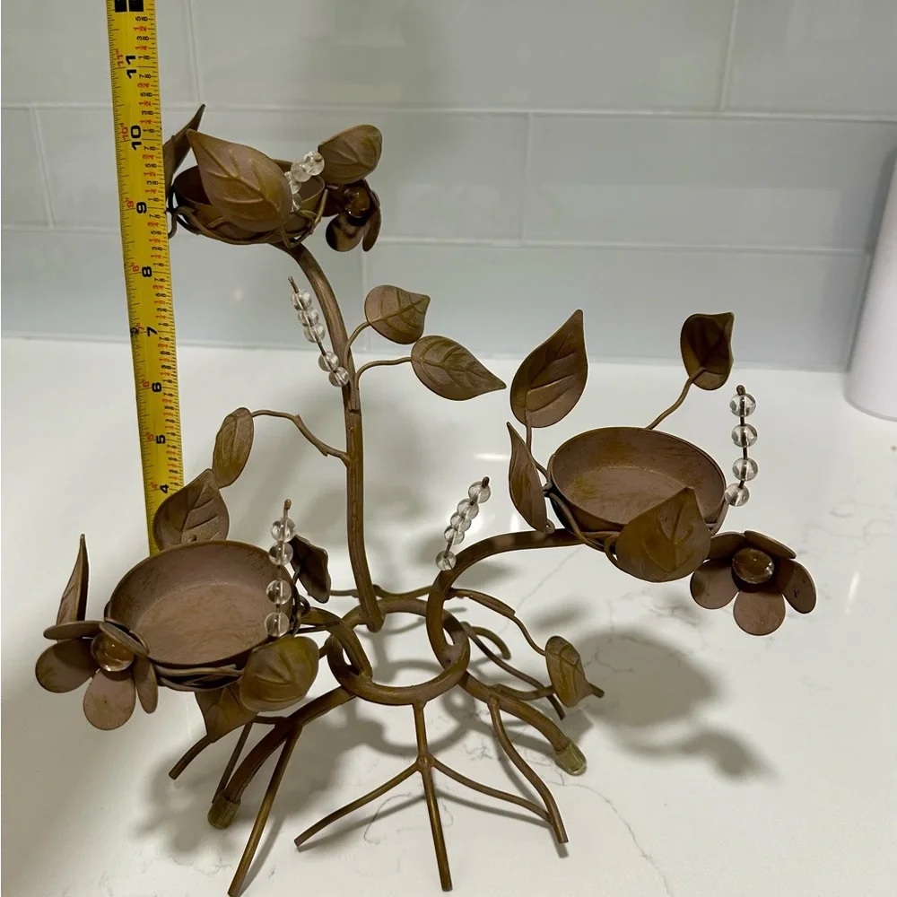 PARTYLITE 3 CANDLE HOLDER METAL VINES/FLORAL 10